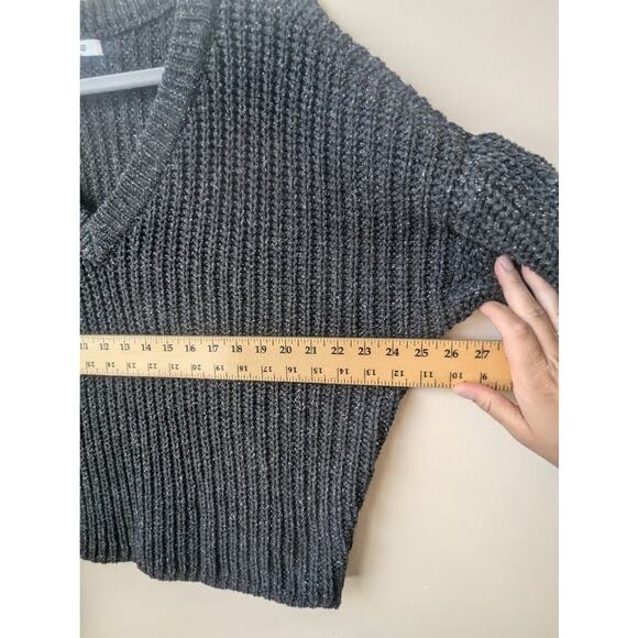 Madewell Dark Grey Wool Blend Chunky Knit V-neck sweater Womens Medium - Picture 5 of 6